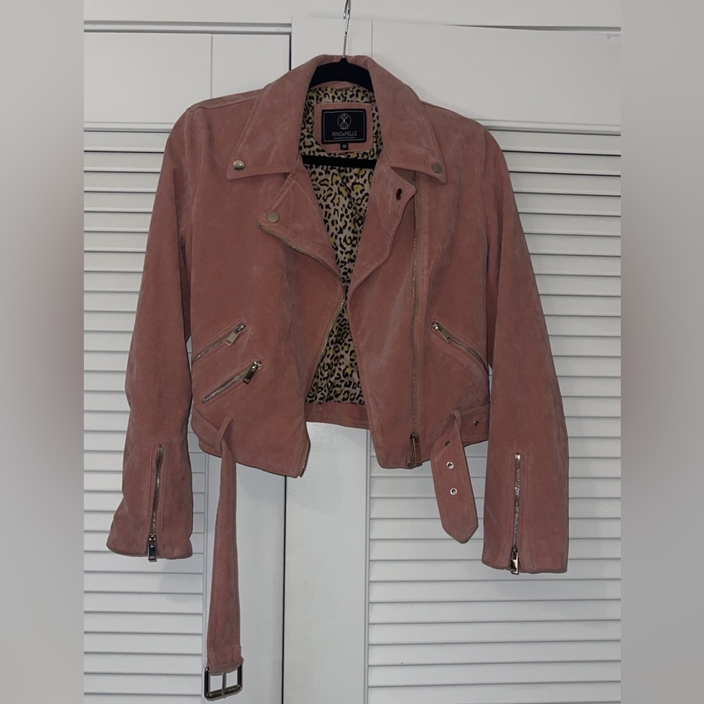 Pink velvet motorcycle style jacket